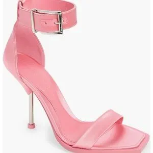 サンダル・ミュール ALEXANDER MCQUEEN Pink Satin Sandals Alexander McQueen Satin Ankle Strap High-Heeled Sandals